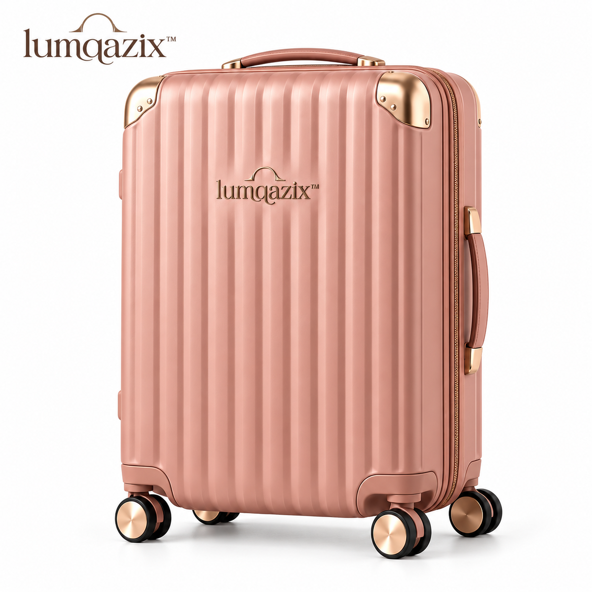 Lumqazix™ Rose Pink Ribbed Spinner Suitcase