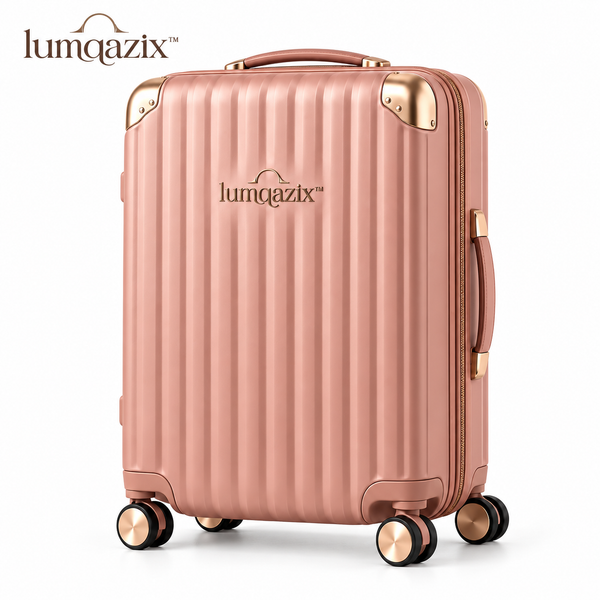 Lumqazix™ Rose Pink Ribbed Spinner Suitcase