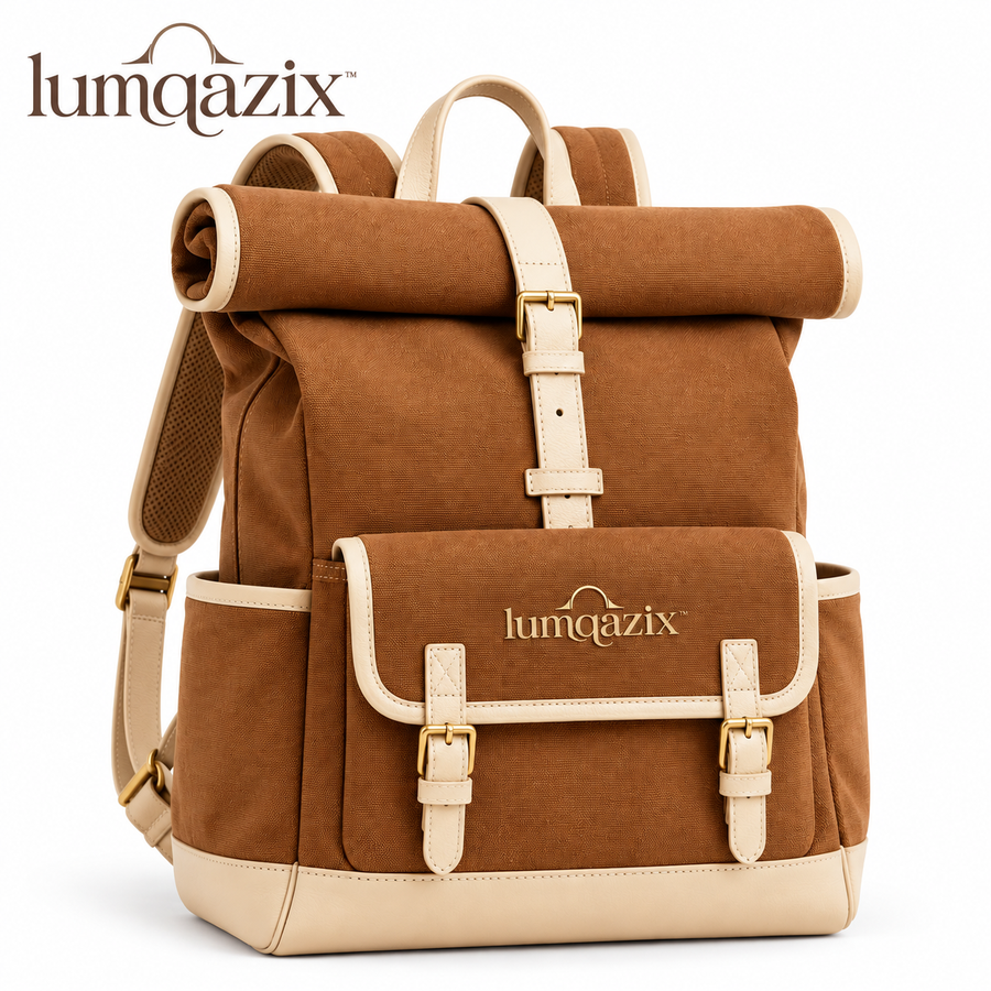 Cognac Roll-Top Backpack
