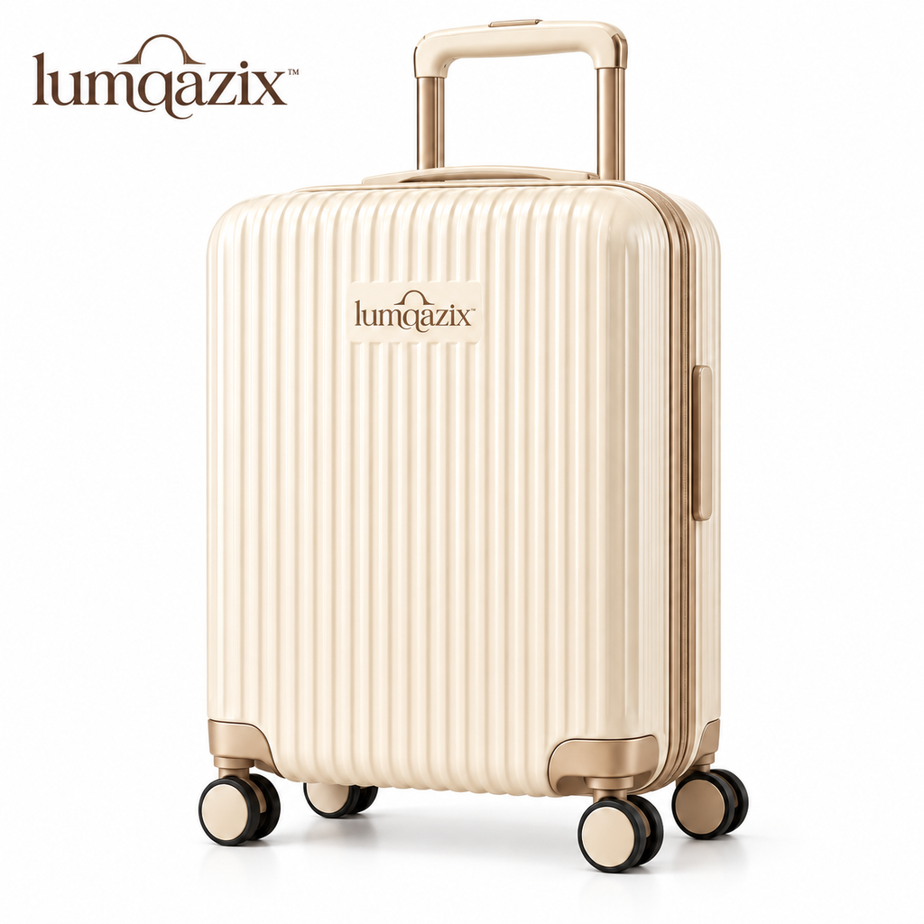 Lumqazix™ Ivory Ribbed Spinner Suitcase
