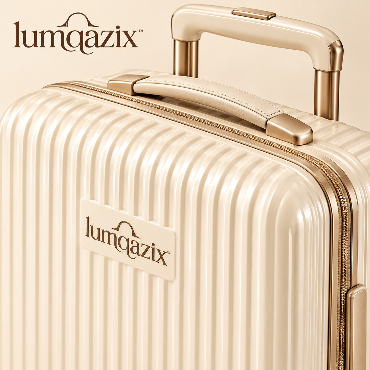 Lumqazix™ Ivory Ribbed Spinner Suitcase