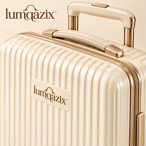 Lumqazix™ Ivory Ribbed Spinner Suitcase