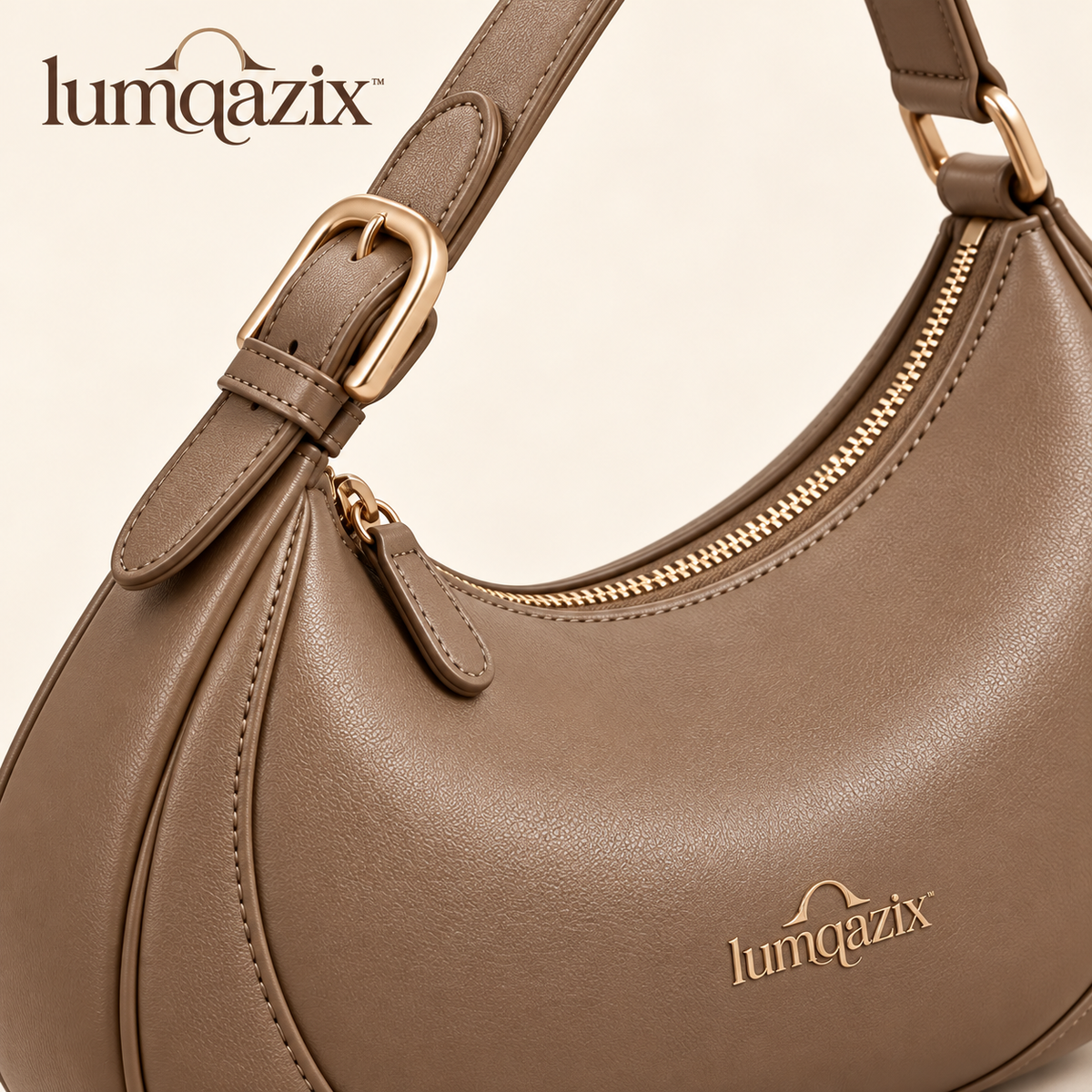 Lumqazix™ Taupe Crescent Shoulder Bag