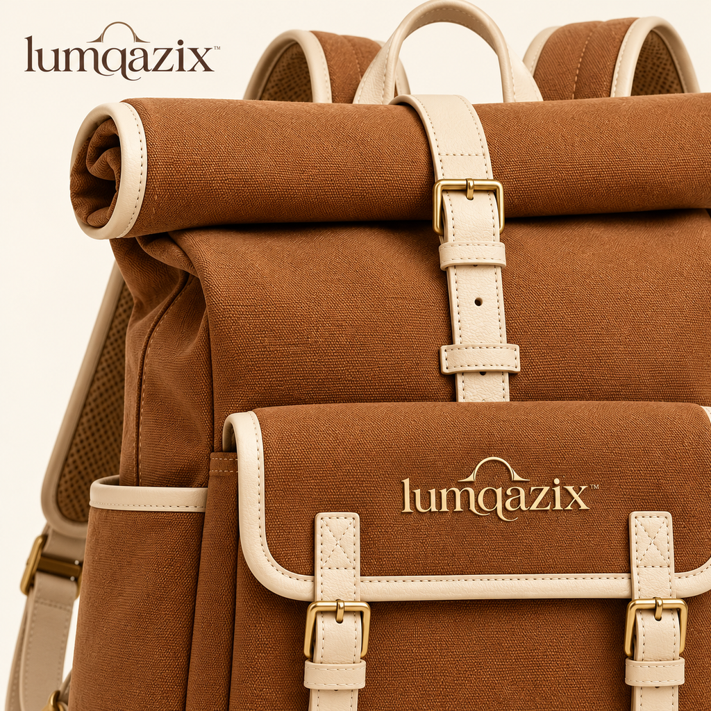 Lumqazix™ Cognac Roll-Top Backpack