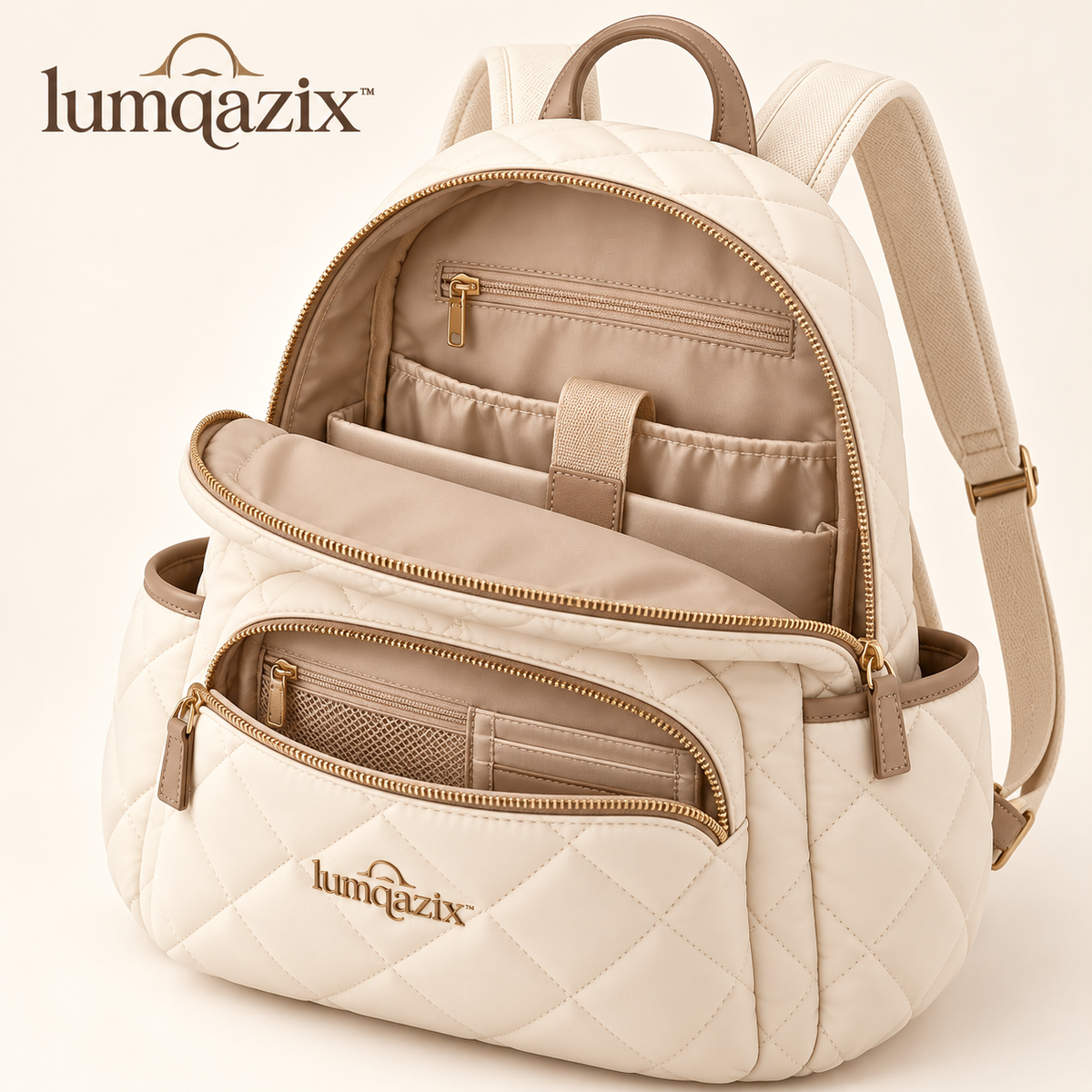 Lumqazix™ Ivory Quilted Backpack