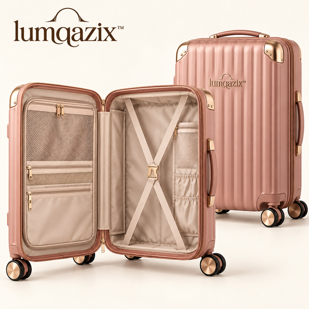 Lumqazix™ Rose Pink Ribbed Spinner Suitcase