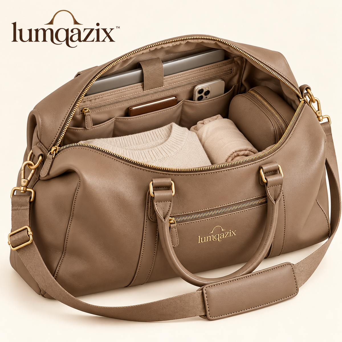Lumqazix™ Taupe Weekender Duffel