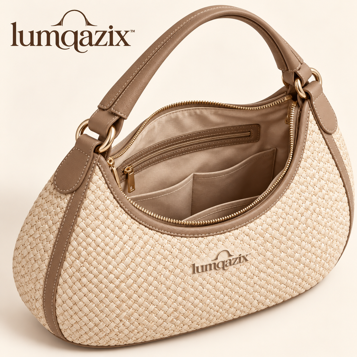 Lumqazix™ Cream Woven Hobo Bag