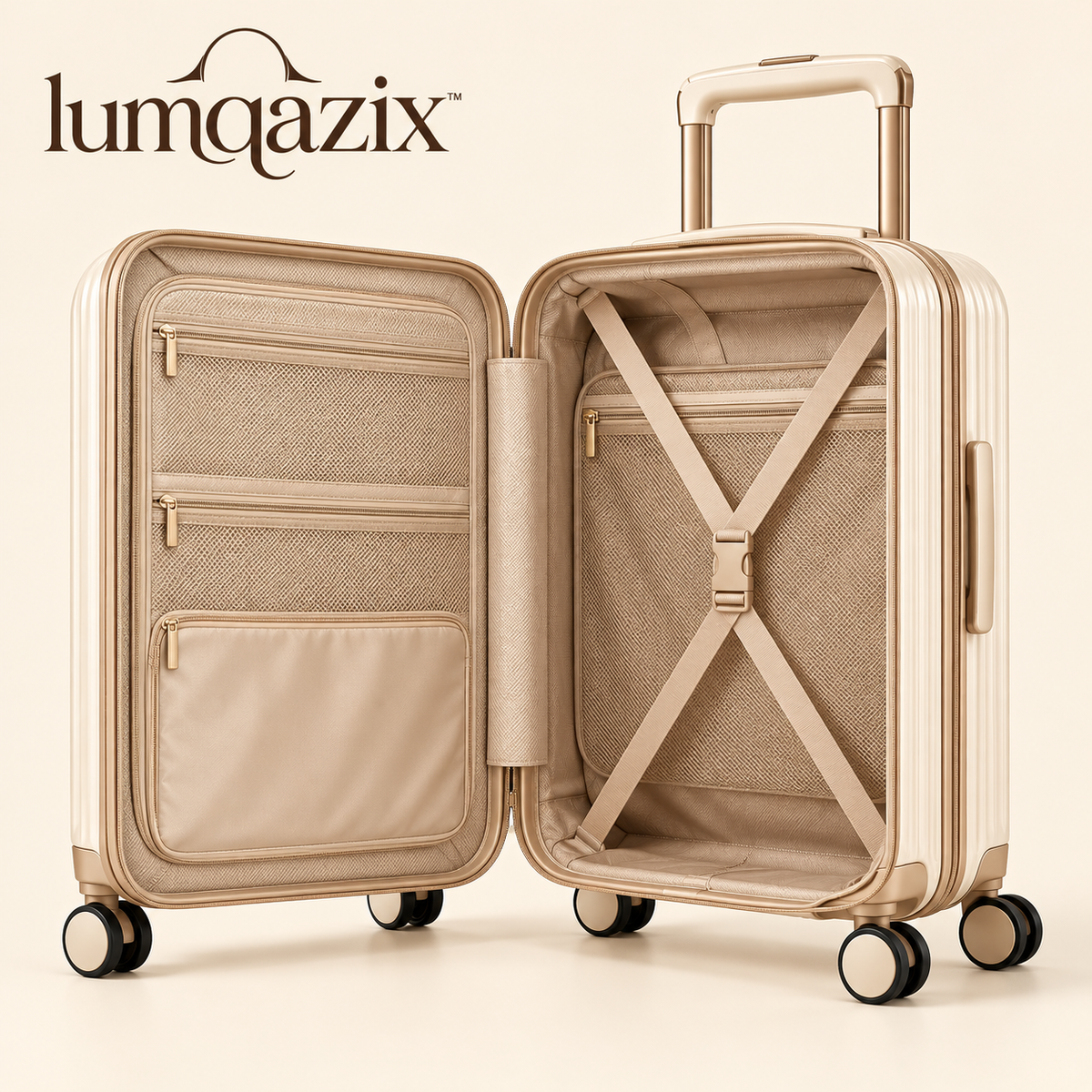 Lumqazix™ Ivory Ribbed Spinner Suitcase