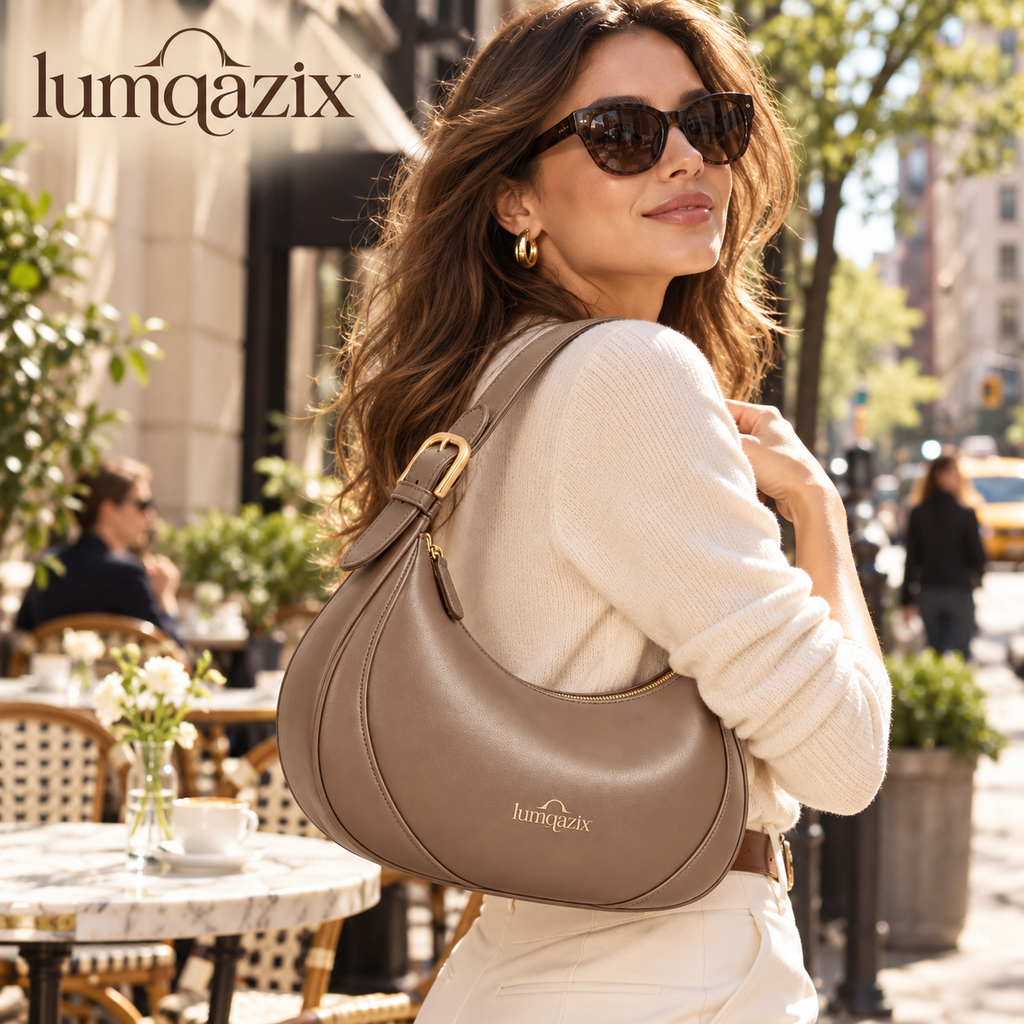 Lumqazix™ Taupe Crescent Shoulder Bag