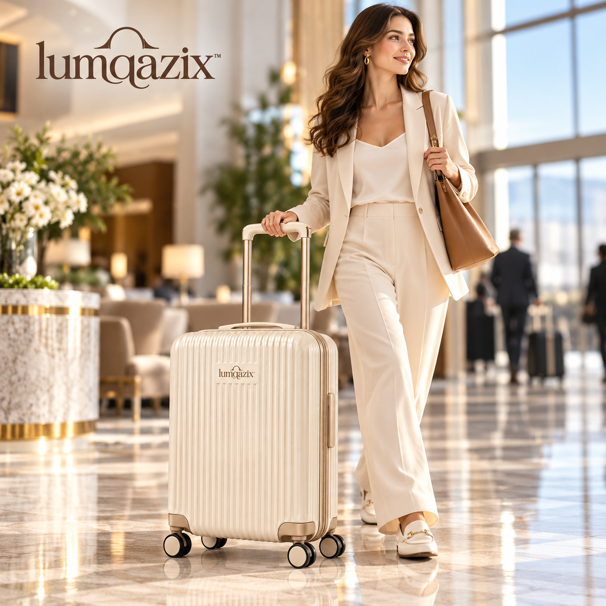 Lumqazix™ Ivory Ribbed Spinner Suitcase